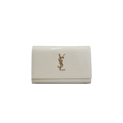YSL CASSANDRE CHAIN WALLET IN CROCODILE-EMBOSSED SHINY LEATHER 743364 (23*14*4cm)